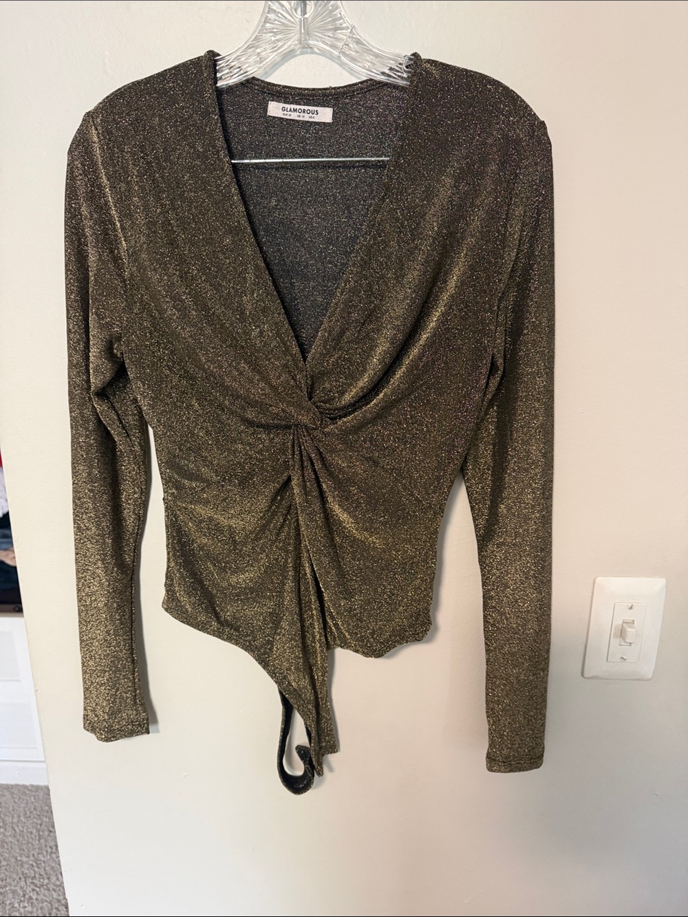 Glamorous Metallic Gold Twist-Front Long Sleeve Top